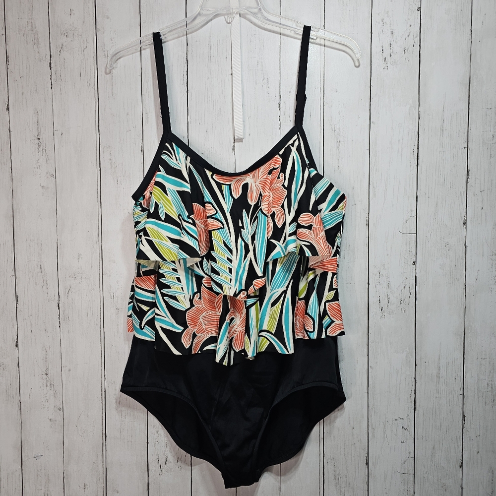 Maxine Of Hollywood One Piece Swim Suit  20W Multicolored Floral Print One-Piece